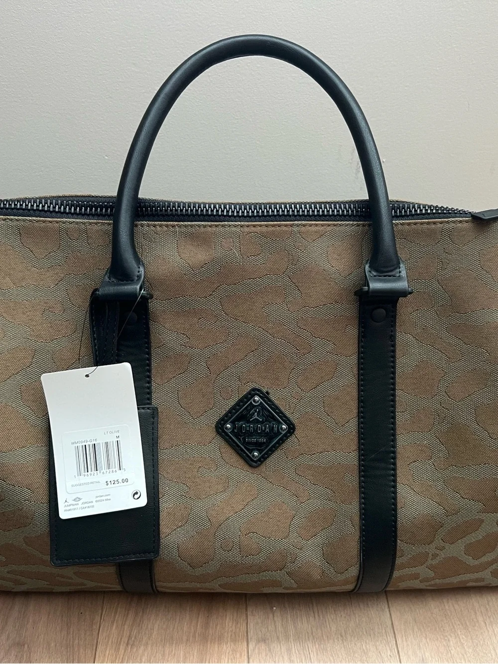 Jordan Brown Canvas Duffel with Black Leather Trim